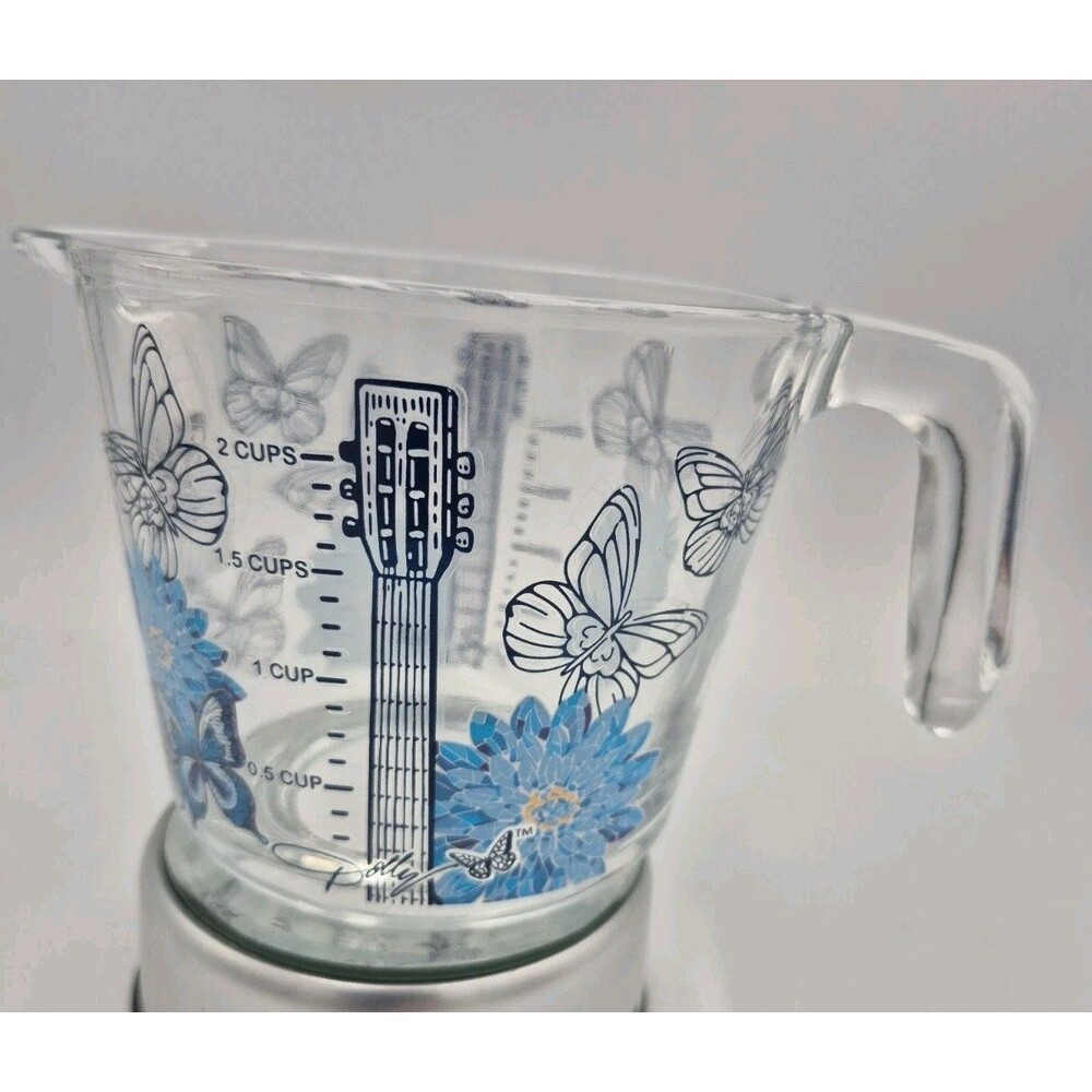 Dolly Parton 2 Cup Glass  Measuring Cup Handle Guitar & Butterfly TANGO 🦋 NEW